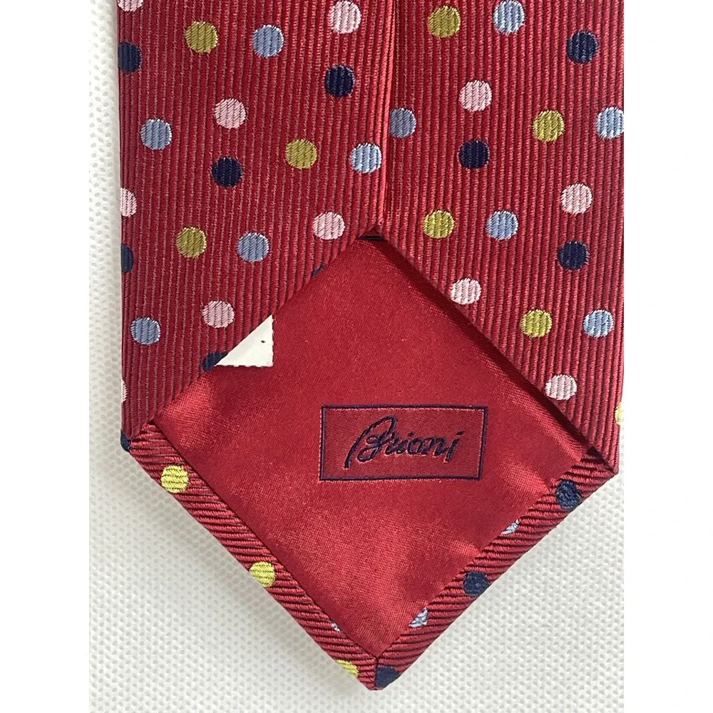 New Vintage Brioni Red Polkadot Tie Classic Repp Silk Handmade in Italy Necktie